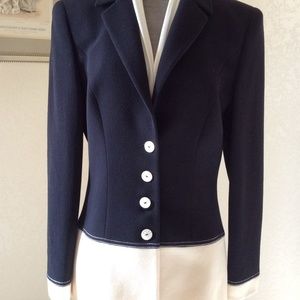 Classic Escada Navy and Ivory Lined  Wool Jacket Blazer